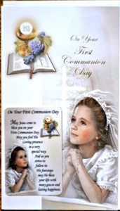 Girl Communion Greeting Card with Prayer Card NEW - UNUSED Catholic Faith - Picture 1 of 1