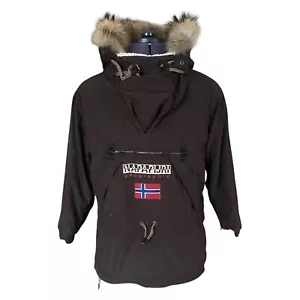 Napapijri NEU SKIDOO JACKE dunkelbraun Kapuze Waschbärfellbesatz Damen Small UK10 - Bild 1 von 14