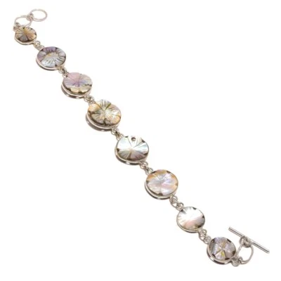 Sparkling Carved Mother of Pearl Gemstone Handmade Statement Flower MOP Bracelet - Image 1 of 3