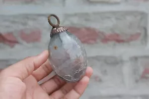 Antique Clear Crackle Glass Egg Shape Kugel - Brass Cap Christmas Ornament - Picture 1 of 14