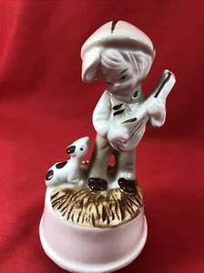 Music Box Dog with Boy Porcelain Spins Playing “You Light Up My Life”Vintage - Picture 1 of 9