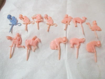 Vintage plastic Cake Toppers Candle Holders Monkeys Elephant Indian Cowboys Lion - Image 1 of 4