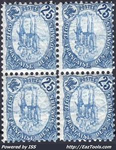 COTE DES SOMALIS BLOC DE 4 N°44a CENTRE RENVERSÉ NEUF ** SANS CHARNIERE - Picture 1 of 2