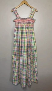 V. De. Vinster Oceane Maxi gesmoktes Kleid Karo Träger Patchwork Damen Gr. M - Bild 1 von 11