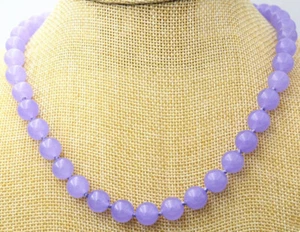 Handmade 10mm Natural Lavender Jade Round Gemstone Beads Necklace 18'' AAA - Picture 1 of 6