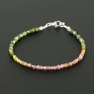 Pulsera mujer sandía turmalina facetada rondelle 2-3 mm cuentas piedras preciosas 6-8" - Imagen 1 de 9
