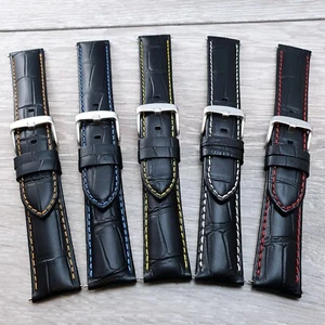 Quick Release Watch Strap Genuine Leather Crocodile Grain Black 18mm-22mm - Picture 1 of 14
