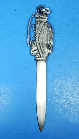 Letter Opener Golf Clubs and Bag Pewter By Fort 6.5" Long W/ Case Cover