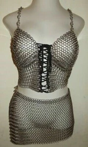 10 MM Aluminum Chainmail Halter Style Bra TOP W/ skirt, CM013 - Picture 1 of 4