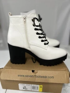 Seven7 White Chunky Platform Boots Flat Iron Lace-Up 90s Y2K Style Women Size 10 - Picture 1 of 9