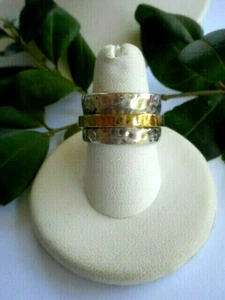 Silpada Hammered Oxidized Sterling Silver Gold Filled Spinner Ring R1476 2541B - Picture 1 of 11