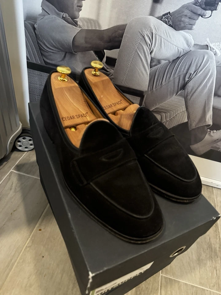 Mocasines SUITSUPPLY recientes bajos sin cordones de gamuza de becerro italiana negra 42/9 $329 Foto 1 de 4