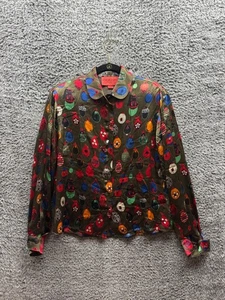 Emanuel Ungaro Parallele Paris Collared Long Sleeve Blouse Green Womens Size 12 - Picture 1 of 8