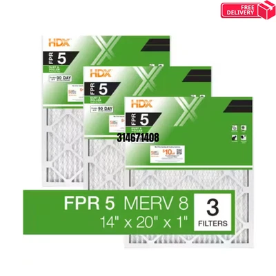 14 x 20 x 1 Standard Pleated Air Filter FPR 5, 3-Pack, Air Filters Replacement - Image 1 of 4