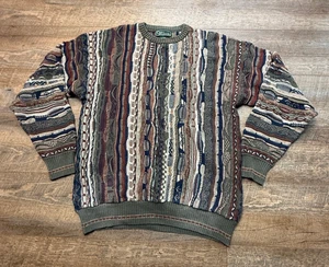 Vintage 90s Croft & Barrow Coogi Style Multicolor 3D Knit Hip Hop Sweater Large - Bild 1 von 9