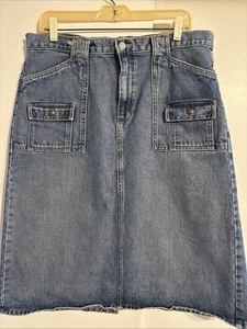 Gap Cargo Jean Skirt Womens Size L 6 Pockets Zip Front Blue Denim - Picture 1 of 6