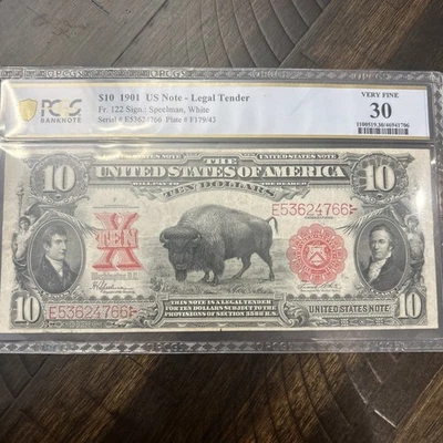 FR.#122M 1901 $10 MONEDA DE CURSO LEGAL BISONTE PLACA #F179/43 PCGS VF30 Lewis & Clark Foto 1 de 4