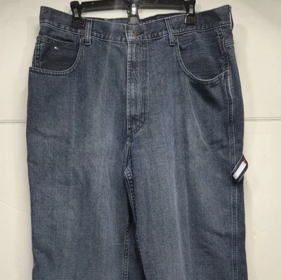 Mens Vintage Y2K Tommy Hilfiger Carpenter Cargo Jeans 36" x 32" Blue High-rise - Image 1 of 4