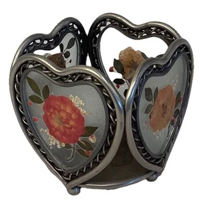 Heart Candle Holder Pewter Dried Flowers Floral Textured Boho - Picture 1 of 3