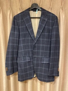 Loro Piana Tailored Jacket Size L Navy Check Linen Tweed Stripe Lining - Picture 1 of 7