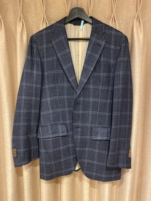 Loro Piana Tailored Jacket Size L Navy Check Linen Tweed Stripe Lining - Image 1 of 4