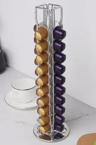 40 Nespresso Coffee Capsules Pod Holder Tower Storage Rotating 360° Stand Silver - Picture 1 of 7