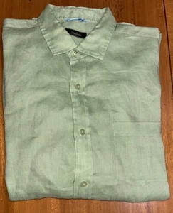 Nieman Marcus Shirt Mens Large Green 100% Linen Long Sleeve Dress Button Up - Picture 1 of 6