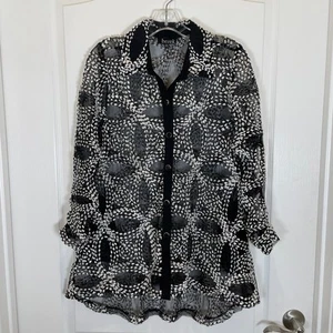 Berek Artsy Jacket Embroidered Sheer Mesh Black White Ruched Sleeves M - Picture 1 of 5