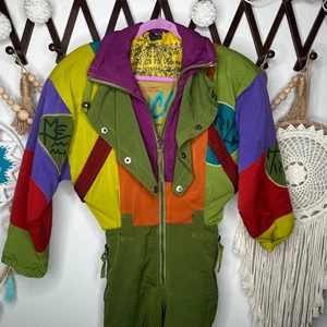 Vintage Nature Liberty Henri Charles Wildleder Colorblock Funky Full Schneeanzug Small - Bild 1 von 11