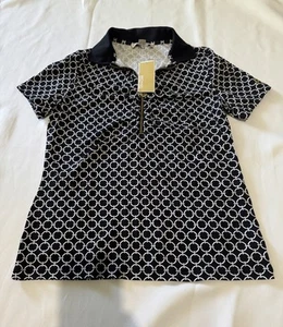 Michael Kors Damen Shirt Kreismuster schwarz-weiß, Kragen Reißverschluss Medium NEU - Bild 1 von 13