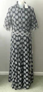 ABBY GLASS Charlotte Gown embroidered eyelet size L Navy/White Exquisite NEW WT - Picture 1 of 24
