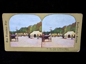 Tarjeta de vista estéreo 1906 #309 Camp in Jefferson Square, serie Earthquake - Imagen 1 de 2