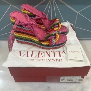 US 8 EU 38 Valentino Garavani Torchon Braided Rockstud Rainbow Wedge Sandal - Picture 1 of 15