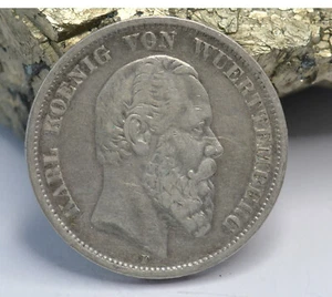5 Mark Münze Silber Kaiserreich 1875 F - Karl von Württemberg - 900er Silber - Bild 1 von 4