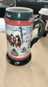 Budweiser Stein Beer Mug The Seasons Best Clydesdale Anheuser Busch 1991 Holiday - Picture 1 of 6
