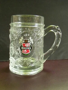 Beck's Glass Beer Mug - heavy glass embossed w/grape vines - holds 12 ounces - Picture 1 of 12