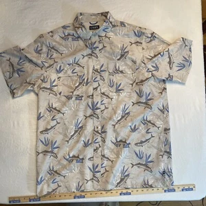 Chaps XLT Short Sleeve Outdoor Fishing Camp Shirt Beige Fish Lightweight - Picture 1 of 10