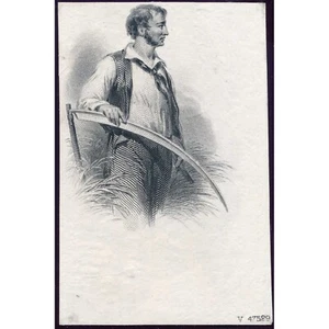 Farmer, harvester die proof vignette engraving on india, American Bank Note Co. - Picture 1 of 4
