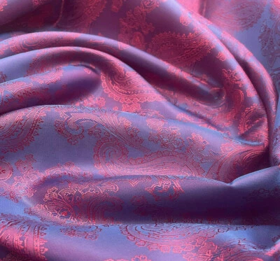 Paisley Jacquard Fabric - Blue & Red Two Tone Suit Dress Lining Fabric Material