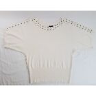 Nue Options Petite Ivory Sweater SIZE PL LARGE  Short Sleeve Metal Detail