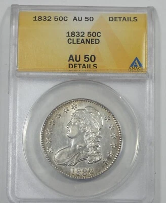 Подлинная серебряная монета номиналом 50 центов ANACS 1832 с изображением бюста/буквенного края AU 50 детализация - Изображение 1 из 4