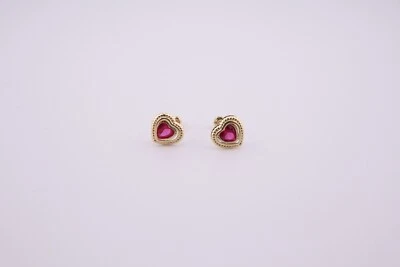 Moda Para Mujer Oro 14k Corazón Rosa Circonita cúbica Pendientes con Respaldo de Tornillo Seguro** Foto 1 de 4