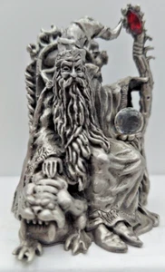1988 Wizard w/Fanged Gargoyle Sitting in Throne Pewter 2.25"x1.5" by Hudson - Picture 1 of 7