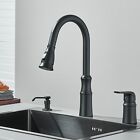 Matte+Black+Kitchen+Faucet+Pull+Down+Sprayer+Swivel+Sink+Tap+With+Soap+Dispenser