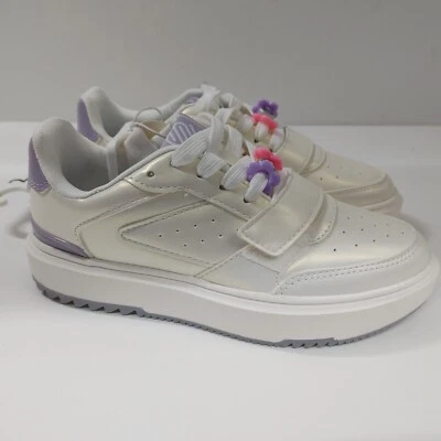 Justice Bead Low Court Pearl White Sneaker Shoes Girls Size 2 Lace Up - Image 1 of 4