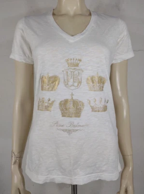 Pierre Balmain white gold logo 100% Cotton V-Neck t-shirt ladies size 36 - Image 1 of 4