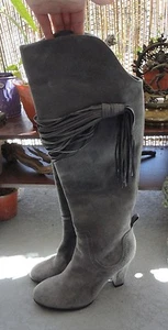 *KATE* Italy Tassel Gray Suede Boots Mismatched Right 35 Left 36 NWT Ret $450 - Picture 1 of 5