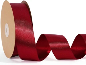 Burgundy Satin Ribbon 1 1/2 Inch 50 Yards, Luxury Double Faced Red Silk Ribbon f - Picture 1 of 6