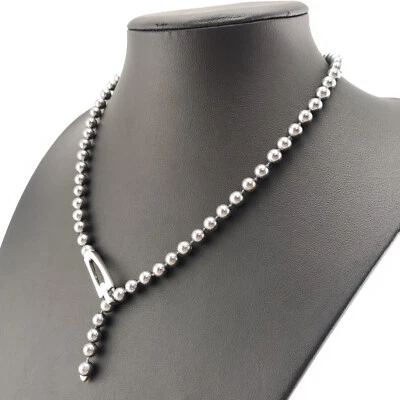 ⭐ Pierre Lang Halskette Collier Anhänger Strick Kette Perle Magnet Silber 24 ⭐ - Bild 1 von 4