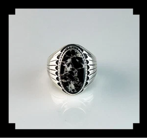Handgefertigter Sterling und weißer Büffel Ring Größe 8 - Bild 1 von 7